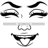 Transparent Black Woman Face Laughing Funny Facial Expression Illustration B/W SVG JPG PNG Vector Clipart Cricut Silhouette Cut Cutting