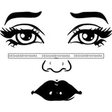 Transparent Black Woman Face Melancholic Facial Expression Illustration B/W SVG JPG PNG Vector Clipart Cricut Silhouette Cut Cutting