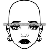 Bald Black Woman Face Melancholic Discouraged Facial Expression Illustration B/W SVG JPG PNG Vector Clipart Cricut Silhouette Cut Cutting