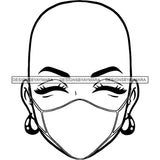 Bald Black Woman Face Wearing Facial Mask Illustration B/W SVG JPG PNG Vector Clipart Cricut Silhouette Cut Cutting