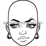 Bald Black Woman Face Confused Disconnected Facial Expression Illustration B/W SVG JPG PNG Vector Clipart Cricut Silhouette Cut Cutting