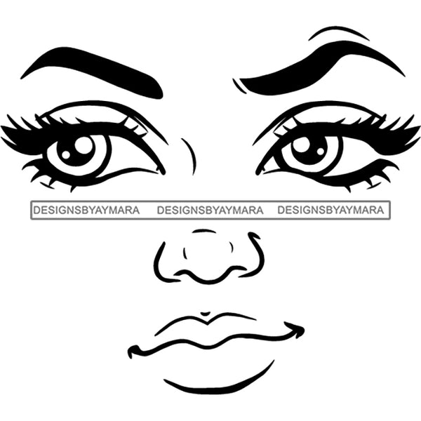 Transparent Black Woman Face Confused Facial Expression Illustration B/W SVG JPG PNG Vector Clipart Cricut Silhouette Cut Cutting