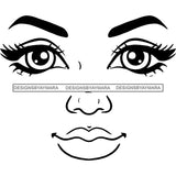 Transparent Black Woman Face Neutral Calm Facial Expression Illustration B/W SVG JPG PNG Vector Clipart Cricut Silhouette Cut Cutting