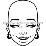 Bald Black Woman Face Happy Smiling Facial Expression Illustration B/W SVG JPG PNG Vector Clipart Cricut Silhouette Cut Cutting