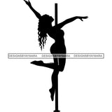 Sexy Black Girl Striptease Dancer Silhouette Showgirl Nightclub Illustration B/W SVG JPG PNG Vector Clipart Cricut Silhouette Cut Cutting