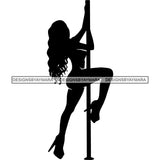Sexy Black Girl Striptease Dancer Silhouette Pole Dancing Illustration B/W SVG JPG PNG Vector Clipart Cricut Silhouette Cut Cutting