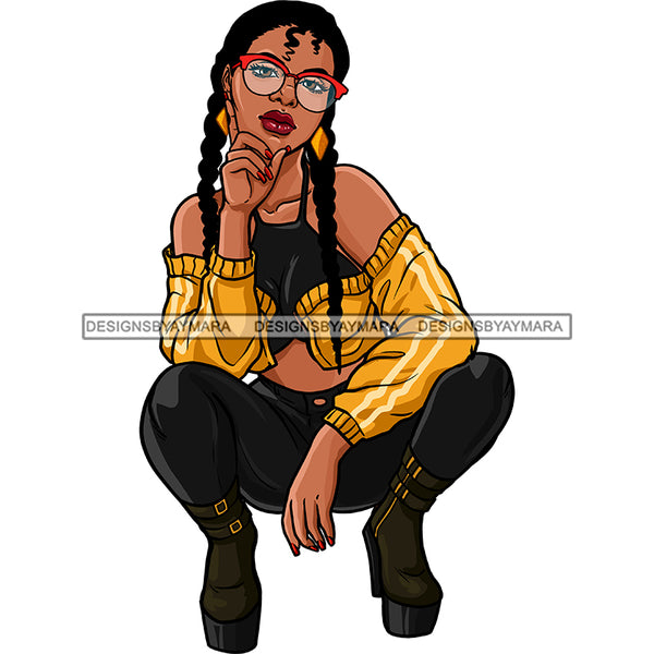 Sassy Black Woman Stooping With Braids In Color JPG PNG Clipart Cricut ...