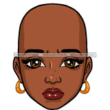 Bald Black Woman Head Big Brown Eyes Red Lips  JPG PNG Clipart Cricut Silhouette Cut Cutting
