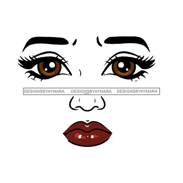 Black Woman Face Big Brown Sad Eyes Red Lips  JPG PNG Clipart Cricut Silhouette Cut Cutting