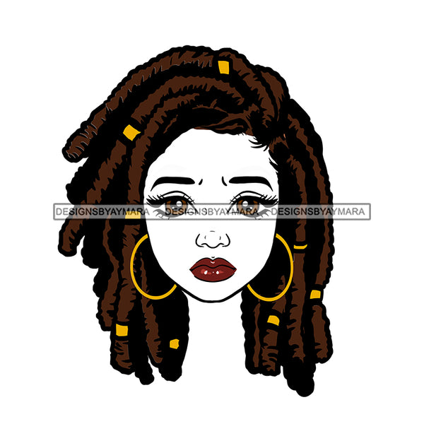 Transparent Black Woman Head Big Brown Sad Eyes Red Lips Locs Sister Locs JPG PNG Clipart Cricut Silhouette Cut Cutting