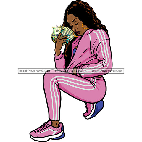 Black Woman In Pink Track Suit Holding Money  JPG  PNG Clipart Cricut Silhouette Cut Cutting