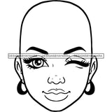 Bald Black Woman Face Playful Flirtatious Facial Expression Illustration B/W SVG JPG PNG Vector Clipart Cricut Silhouette Cut Cutting