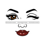 Transparent Woman Face Big Brown Winking Eye Red Lips  JPG PNG Clipart Cricut Silhouette Cut Cutting