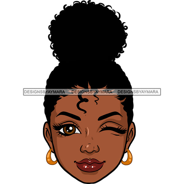 Black Woman Head Big Brown Winking Eye Red Lips  JPG PNG Clipart Cricut Silhouette Cut Cutting