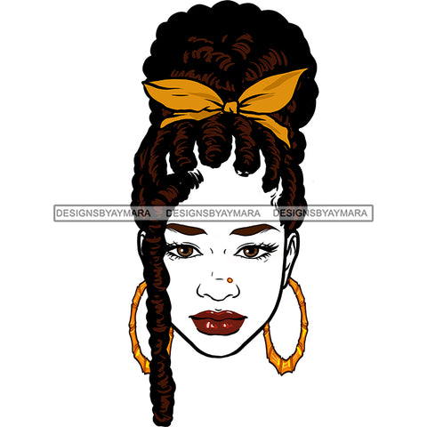 Black Woman With Locs In A Bun Gold Hoops Headwrap JPG  PNG Clipart Cricut Silhouette Cut Cutting