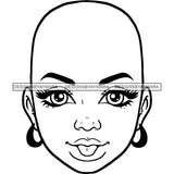 Bald Black Woman Face Playful Funny Facial Expression Illustration B/W SVG JPG PNG Vector Clipart Cricut Silhouette Cut Cutting