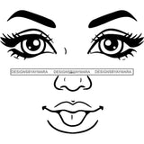 Transparent Black Woman Face Playful Funny Facial Expression Illustration B/W SVG JPG PNG Vector Clipart Cricut Silhouette Cut Cutting