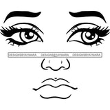 Transparent Black Woman Face Sad Unhappy Facial Expression Illustration B/W SVG JPG PNG Vector Clipart Cricut Silhouette Cut Cutting