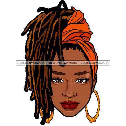 Beautiful Black Woman With Sister Locs  Orange Headwrap In Color JPG  PNG Clipart Cricut Silhouette Cut Cutting