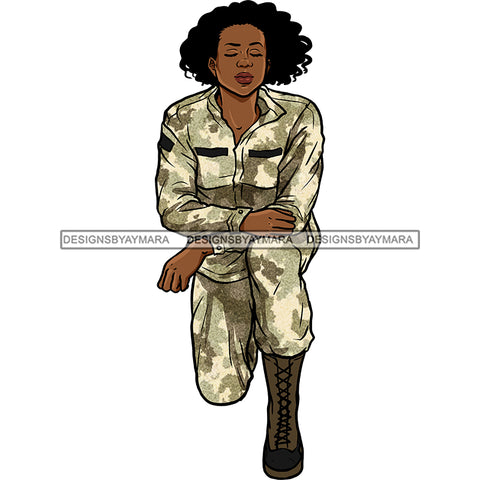 Military Woman Female Sister Kneeling Hat Off Camouflage Clothing Camo Uniform Soldier Eyes Closed Boots Arms Crossed Graphic  Skillz JPG PNG  Clipart Cricut Silhouette Cut Cutting