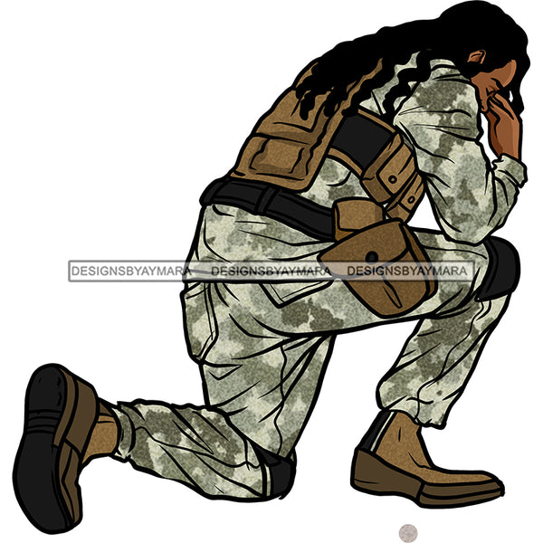 Military Woman Female Sister Kneeling Hat Off Praying Camouflage Clothing Camo Military Gear Uniform Soldier Eyes Closed Boots Arms Crossed Graphic  Skillz JPG PNG  Clipart Cricut Silhouette Cut Cutting