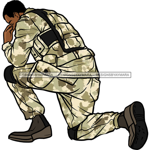 Military Man Male Kneeling Praying Tan Camouflage Clothing Camo Uniform Soldier Boots Knee Pads Graphic  Skillz JPG PNG  Clipart Cricut Silhouette Cut Cutting