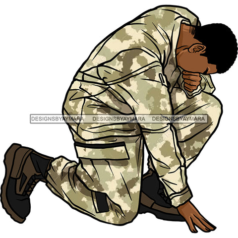 Military Man Male Kneeling Praying Hand On Ground Tan Camouflage Clothing Camo Uniform Soldier Boots Graphic  Skillz JPG PNG  Clipart Cricut Silhouette Cut Cutting