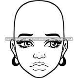 Bald Black Woman Face Sad Unhappy Facial Expression Illustration B/W SVG JPG PNG Vector Clipart Cricut Silhouette Cut Cutting