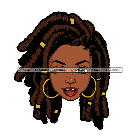 Black Woman Head Winking And Tongue Out  JPG With Locs Sister Locs PNG Clipart Cricut Silhouette Cut Cutting