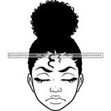 Beautiful Black Girl Face Unhappy Miserable Facial Expression Illustration B/W SVG JPG PNG Vector Clipart Cricut Silhouette Cut Cutting