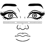 Transparent Black Woman Face Astonished Facial Expression Illustration B/W SVG JPG PNG Vector Clipart Cricut Silhouette Cut Cutting