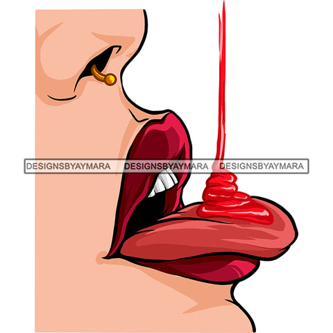 Sexy Lips Mouth Tongue Out Licking Erotic Nose Piercing Red Lipstick Makeup Gloss Collagen Cosmetics Model Cosmetology Glamour SVG JPG PNG Vector Clipart Cricut Silhouette Cut Cutting