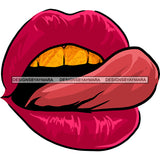Sexy Lips Mouth Tongue Out Gold Teeth Erotic Red Lipstick Makeup Gloss Collagen Cosmetics Model Cosmetology Glamour SVG JPG PNG Vector Clipart Cricut Silhouette Cut Cutting