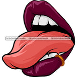 Sexy Lips Mouth Tongue Out Piercing White Teeth Erotic Red Lipstick Makeup Gloss Collagen Cosmetics Model Cosmetology Glamour SVG JPG PNG Vector Clipart Cricut Silhouette Cut Cutting