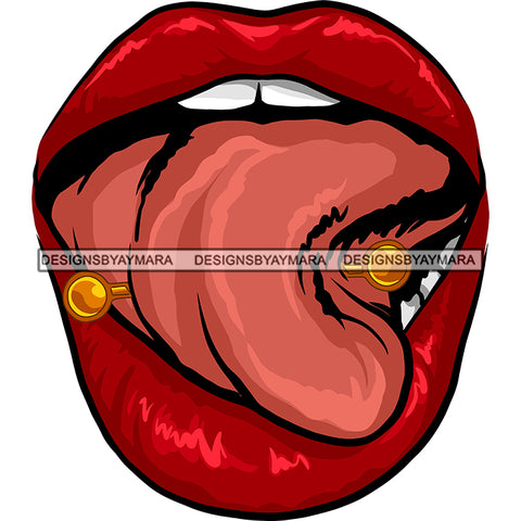 Sexy Lips Mouth Tongue Piercing Exotic Erotic Red Lipstick Makeup Gloss Collagen Cosmetics Model Cosmetology Glamour SVG JPG PNG Vector Clipart Cricut Silhouette Cut Cutting