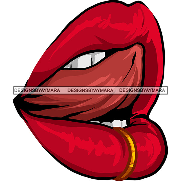 Sexy Lips Mouth Tongue Out Piercing Erotic Red Lipstick Makeup Gloss Collagen Cosmetics Model Cosmetology Glamour SVG JPG PNG Vector Clipart Cricut Silhouette Cut Cutting