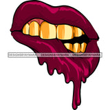 Lipstick Dripping Gold Teeth Sexy Lips Mouth Erotic Red Makeup Gloss Collagen Cosmetics Model Cosmetology Glamour SVG JPG PNG Vector Clipart Cricut Silhouette Cut Cutting