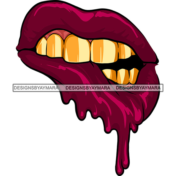 Lipstick Dripping Gold Teeth Sexy Lips Mouth Erotic Red Makeup Gloss Collagen Cosmetics Model Cosmetology Glamour SVG JPG PNG Vector Clipart Cricut Silhouette Cut Cutting