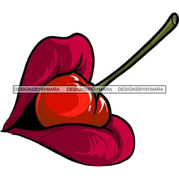 Sexy Lips Mouth Cherry Erotic Red Lipstick Makeup Gloss Collagen Cosmetics Model Cosmetology Glamour SVG JPG PNG Vector Clipart Cricut Silhouette Cut Cutting