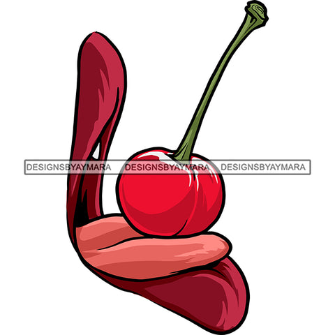 Sexy Lips Mouth Tongue Eating Cherry Erotic Red Lipstick Makeup Gloss Collagen Cosmetics Model Cosmetology Glamour SVG JPG PNG Vector Clipart Cricut Silhouette Cut Cutting