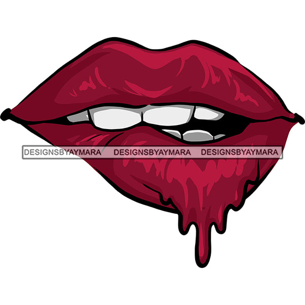 Sexy Lips Bite Mouth Erotic Dripping Red Lipstick White Teeth Makeup Gloss Collagen Cosmetics Model Cosmetology Glamour SVG JPG PNG Vector Clipart Cricut Silhouette Cut Cutting