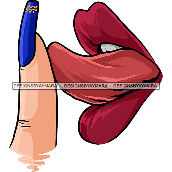 Sexy Lips Mouth Tongue Out Finger Long Nail Erotic Red Lipstick Makeup Gloss Collagen Cosmetics Model Cosmetology Glamour SVG JPG PNG Vector Clipart Cricut Silhouette Cut Cutting