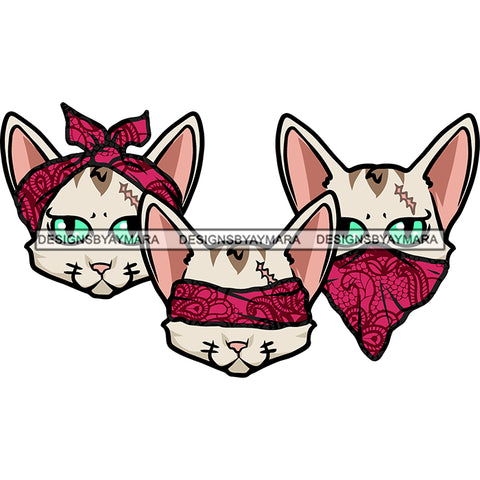 Funny Pink Kitsune Scarface Cat Wearing Mask Design Element White Background Cat Blue Eye Gangster Cat Squad SVG JPG PNG Vector Clipart Cricut Silhouette Cut Cutting