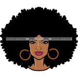 African American Woman Puffy Hairstyle Wearing Hoop Earing Smile Face White Background Design Element Red Lips SVG JPG PNG Vector Clipart Cricut Silhouette Cut Cutting