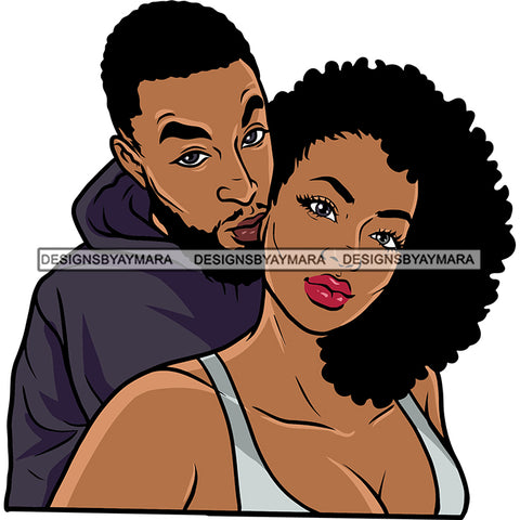African American Couple Romantic Pose Man Kiss Pose Curly Hairstyle Design Element Vector SVG JPG PNG Vector Clipart Cricut Silhouette Cut Cutting