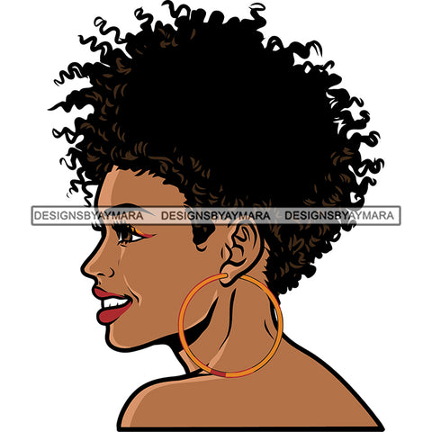 African American Woman Side Face Design Element Afro Girls Smile Face Wearing Hoop Earing Vector SVG JPG PNG Vector Clipart Cricut Silhouette Cut Cutting