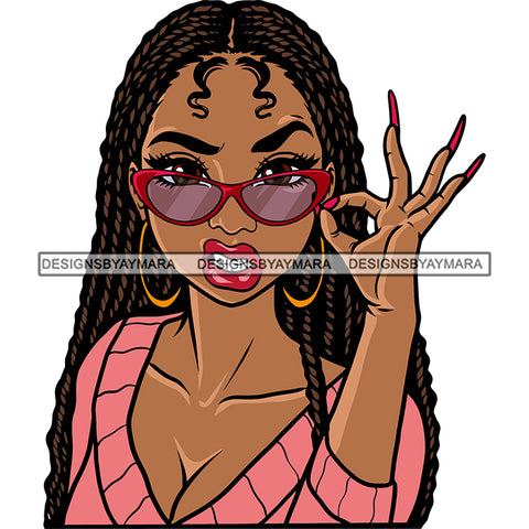 Gangster African American Girls Hand Holding Heart Design Sunglass Afro Girls Angry Mood Curly Hairstyle Vector White Background SVG JPG PNG Vector Clipart Cricut Silhouette Cut Cutting