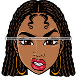 Angry Face Gangster African American Girls Head Design Element Wearing Hoop Earing White Teeth Curly Hairstyle Vector SVG JPG PNG Vector Clipart Cricut Silhouette Cut Cutting