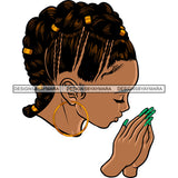 Hard Praying African American Woman Praying Pose Afro Girls Wearing Hair Clips And Hoop Earing Design Element SVG JPG PNG Vector Clipart Cricut Silhouette Cut Cutting
