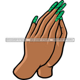 Woman Hard Praying Hand Pose Design Element Green Color Long Nail White Background SVG JPG PNG Vector Clipart Cricut Silhouette Cut Cutting